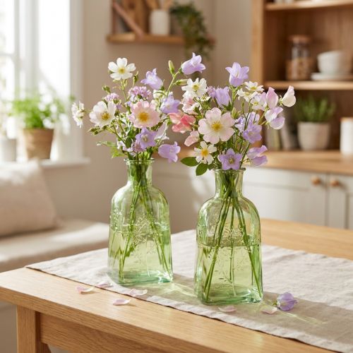 Vaso a forma di bottiglia, vaso in vetro con motivo a bottiglia, verde, altezza 19 cm, 2 pezzi | Floristik24.it