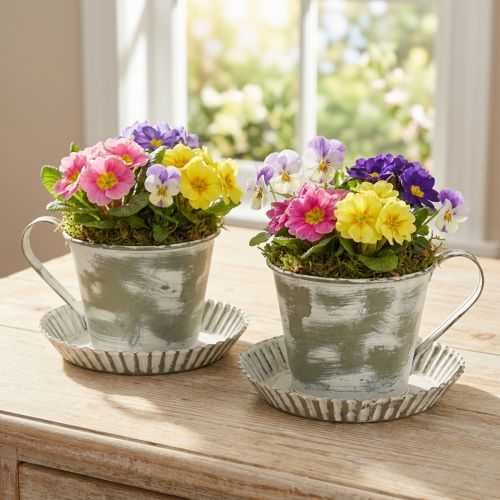 Tazza decorativa in metallo bianco anticato Ø9cm H8cm 2 pezzi | Floristik24.it