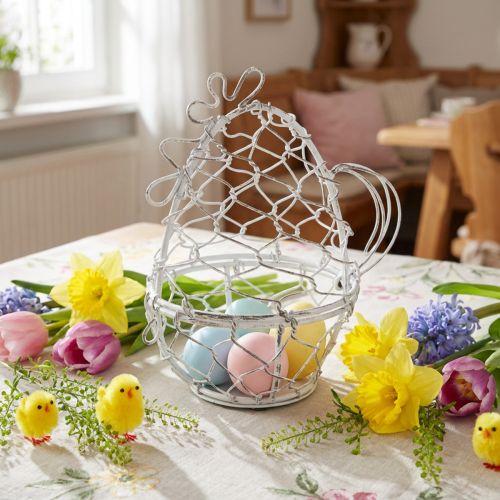 Cestino in filo metallico a forma di gallina per le uova di Pasqua. Un'aggiunta deliziosa alle decorazioni pasquali. 14 cm. | Floristik24.it