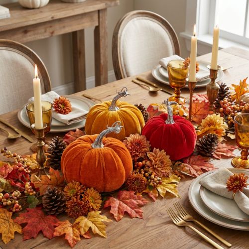 Prodotto Zucca in tessuto come decorazione da tavola, decorazione autunnale, 13 cm, 3 pezzi