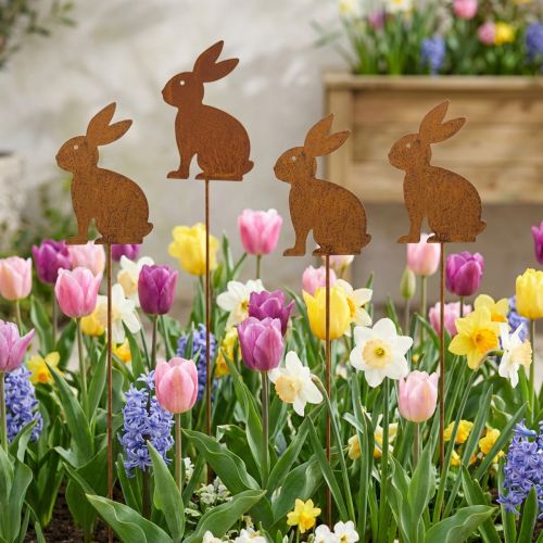 Paletto da giardino, coniglio arrugginito, decorazione da giardino, decorazione pasquale, 11 cm x 15 cm, 4 pezzi | Floristik24.it