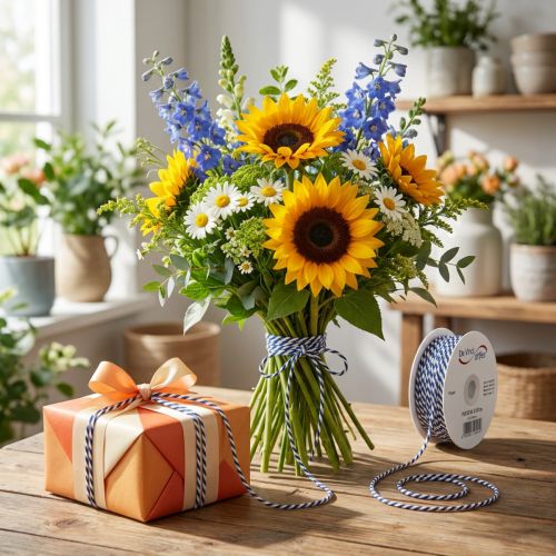 Prodotto Nastro/cordoncino a righe per decorazioni regalo creative, spessore 3 mm, lunghezza 20 m.