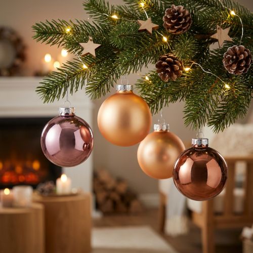 Palle per albero di Natale in vetro rosa albicocca Ø6cm 24 pz | Floristik24.it
