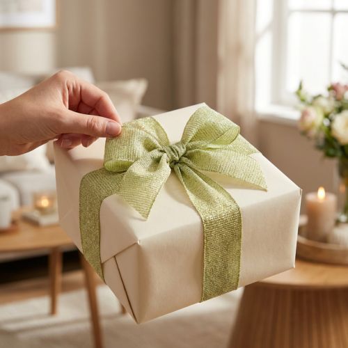 Prodotto Nastro decorativo con glitter, nastro largo per confezioni regalo, 55 mm di larghezza, 15 m di lunghezza