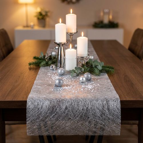 Prodotto Runner da tavolo decorativo in pile Runner da tavolo decorativo in pile argento 23 cm 25 m