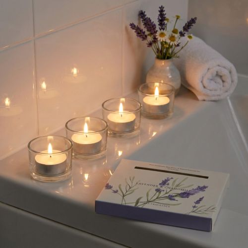 Candele profumate candeline alla lavanda camomilla bianche Ø3,5 cm 12 pz | Floristik24.it