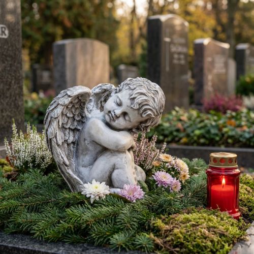 Figura decorativa angelo seduto decorazione tomba in poliresina grigia H18 cm | Floristik24.it