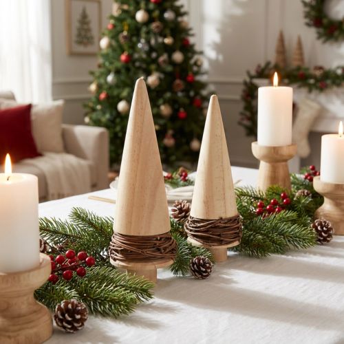Albero di Natale in legno naturale decorazione da tavola Natale H18cm 2 pz | Floristik24.it