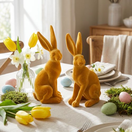 Coniglietto pasquale Figura decorativa di coniglio Pasqua Curry giallo H12,5 cm 2 pz | Floristik24.it