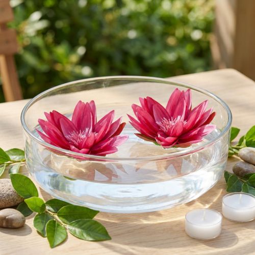 Decorazione da tavolo artificiale a forma di ninfea galleggiante fucsia Ø15cm 2 pezzi | Floristik24.it