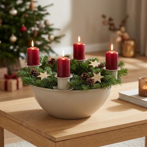Portacandele con 4 supporti, corona d'Avvento moderna, beige, 15 cm | Floristik24.it