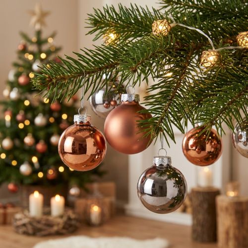 Albero di palline di vetro Natale argento albicocca Ø4cm 24 pz | Floristik24.it