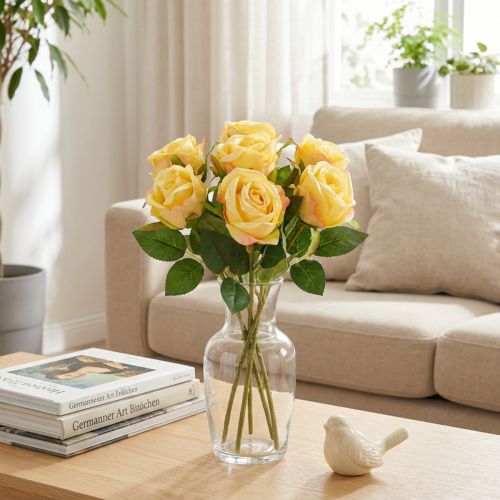 Composizione floreale con bouquet di rose per una decorazione elegante nella zona giorno 44 cm 6 pezzi | Floristik24.it