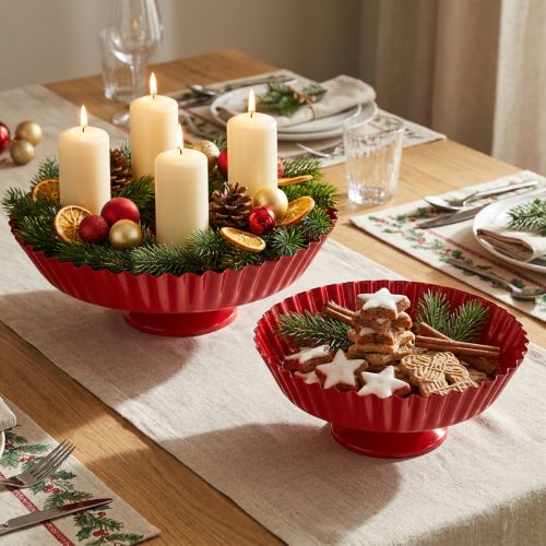 Piatto decorativo retrò su piede Metallo rosso Ø24cm 2 pz | Floristik24.it