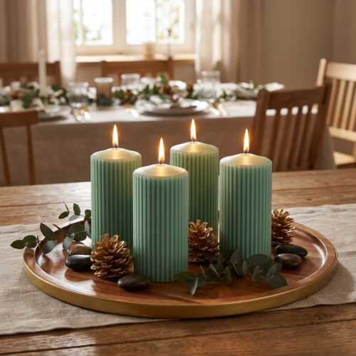 Candele a colonna verde smeraldo con scanalature 70/130 mm 4 pezzi | Floristik24.it