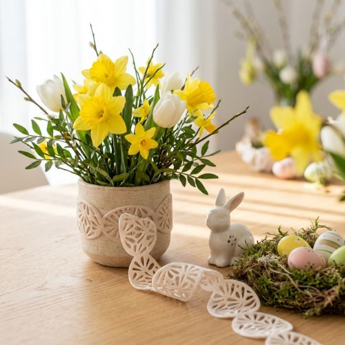 Nastro in velluto Nastro decorativo uova di Pasqua Crema pasquale 40mm 5m | Floristik24.it