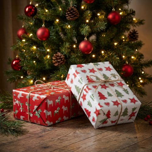 Prodotto Carta da regalo Natale rosso, bianco 4 fogli in un set 50 × 70 cm