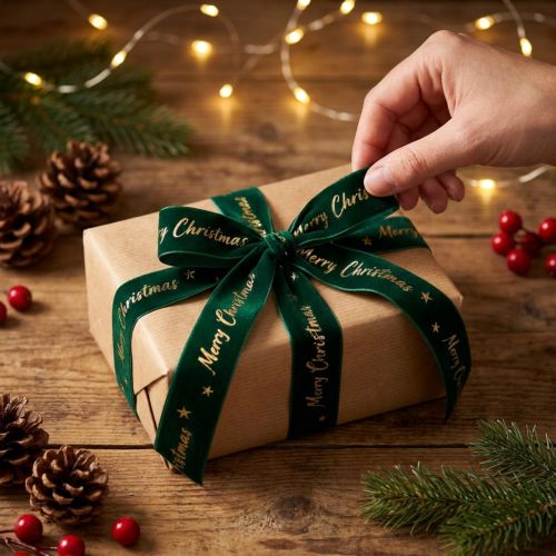 Nastro regalo, nastro natalizio, nastro di velluto Verde Buon Natale 25mm 20m | Floristik24.it