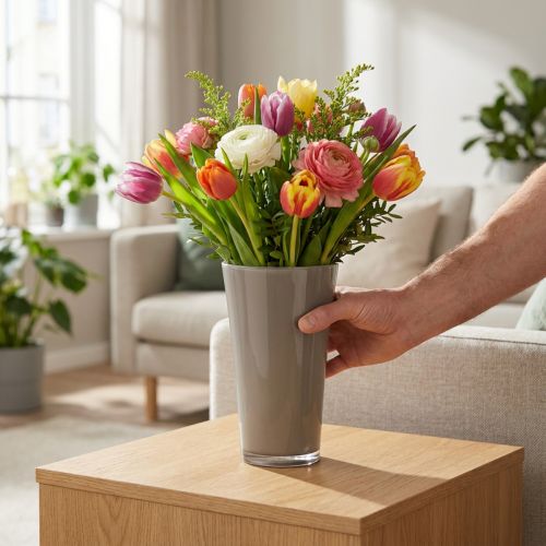 Vaso "Fizzy" Ø13,5cm H20cm grigio platino 1 pz | Floristik24.it