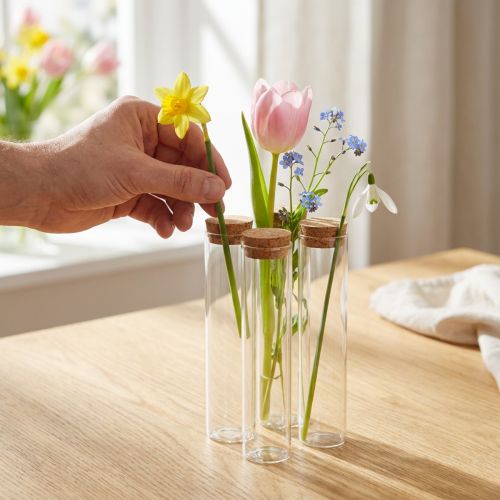 Vaso decorativo per provette con coperchio in sughero Ø4cm H18cm 6 pz | Floristik24.it
