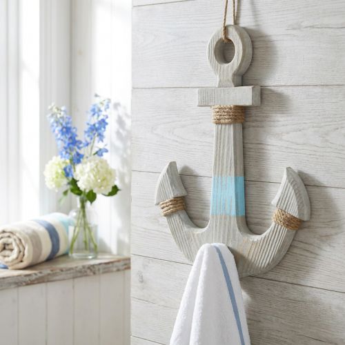 Ancora per appendere, gancio per decorazione marittima, decorazione per bagno in legno, aspetto vintage H39cm | Floristik24.it