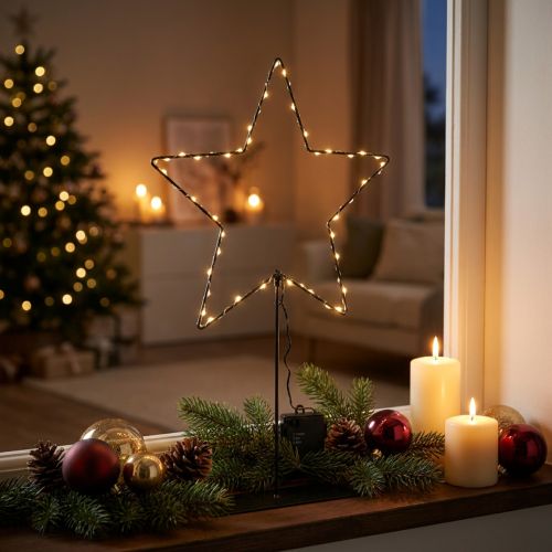 Stella a LED con vano batterie su supporto per davanzale e tavolo, 46 cm | Floristik24.it