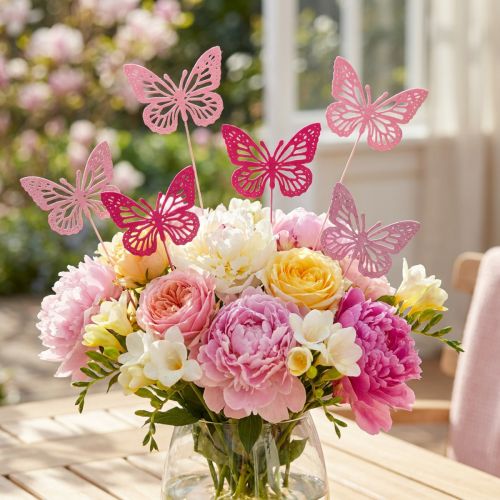 Farfalle decorative su steli come delicati accenti per tavoli e fioriere, 8 cm, 18 pezzi | Floristik24.it