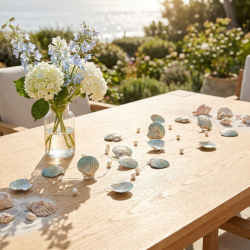 Ghirlanda di conchiglie con perline turchese oro argento L112 cm 3 pezzi | Floristik24.it