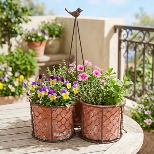 Vaso da fiori cesto in rete di ceramica metallo marrone Ø30cm H11,5cm | Floristik24.it