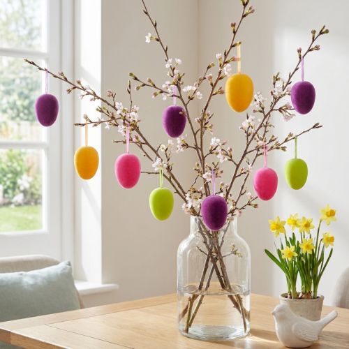 Uova di Pasqua da appendere floccate 4 colori 9,5 cm 8 pz | Floristik24.it