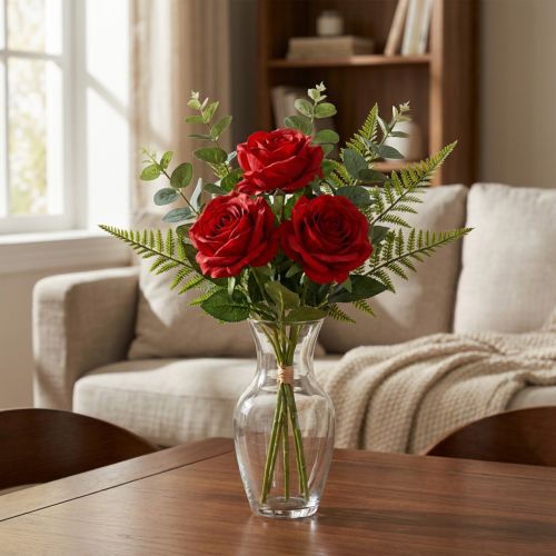 Rose decorative artificiali rosso vivo Ø4cm L45cm 3 pezzi | Floristik24.it