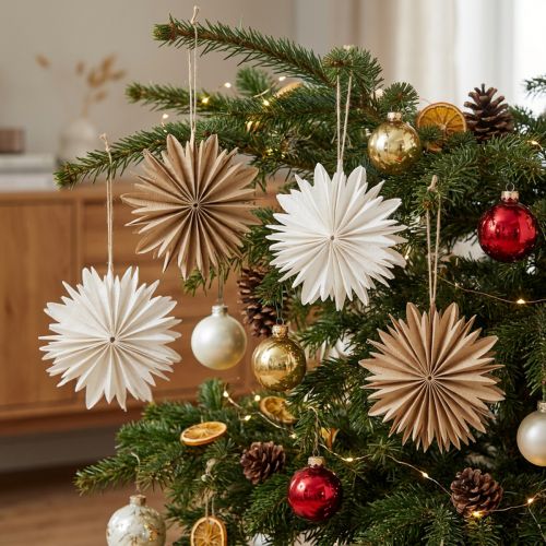 Stelle di carta bianche e marroni, decorazione natalizia da 16 cm, set da 6 | Floristik24.it