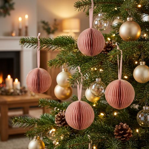 Palline di Natale a nido d'ape, rosa albicocca, 7 cm, 4 pezzi, decorazione | Floristik24.it