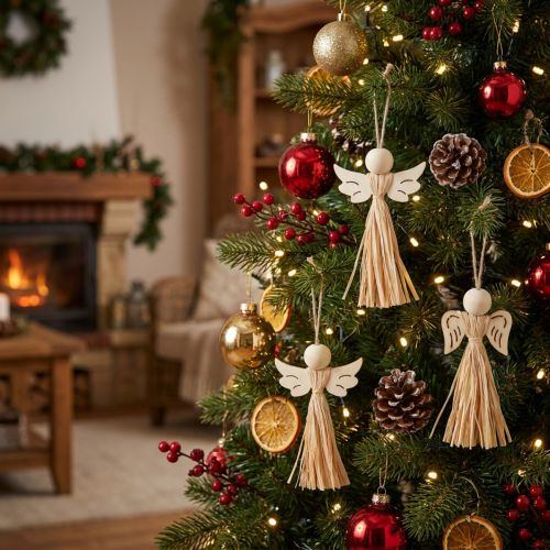 Angelo di Natale Decorazione per albero di Natale angelo in rafia 11 cm 12 pz | Floristik24.it