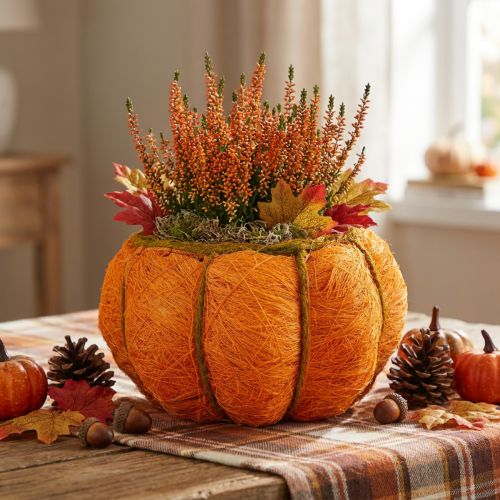 Vaso per piante decorazione zucca arancione/giallo-verde sisal Ø21cm H12cm | Floristik24.it