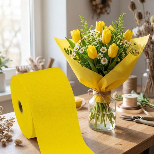 Fiore crêpe giallo L10cm grammatura 128g/mq L250cm 2 pezzi | Floristik24.it