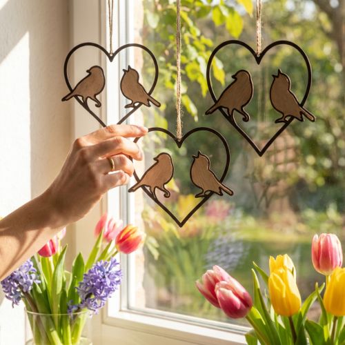 Decorazione da appendere cuore con uccelli decorazione da appendere 12 cm 4 pezzi | Floristik24.it