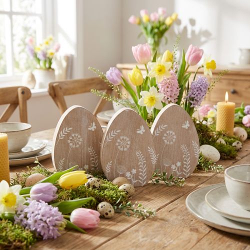 Decorazione da tavolo Uovo di Pasqua Decorazione in legno Portauovo in legno 14,5 cm 3 pezzi | Floristik24.it