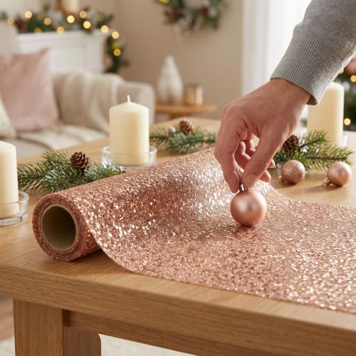 Prodotto Runner da tavolo Runner natalizio in oro rosa 48×450 cm