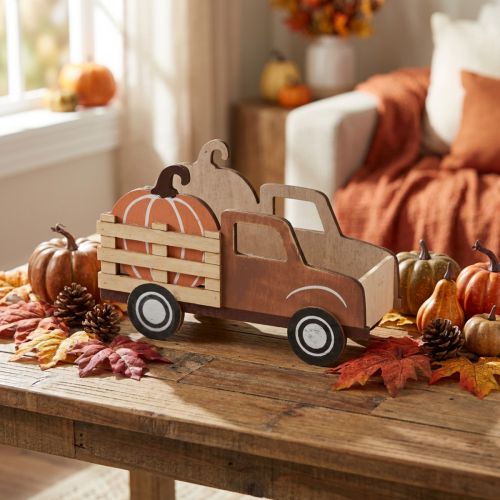 Decorazione da tavola decorazione zucca autunnale camion per la consegna in legno 20×7,5×12,5 cm | Floristik24.it