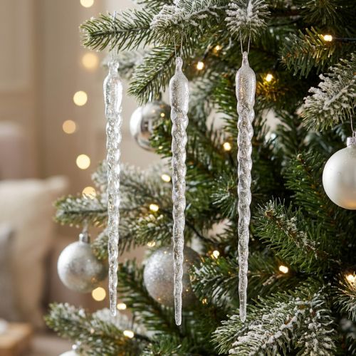 Ghiaccioli decorativi invernali da appendere argento trasparente 28 cm 3 pezzi | Floristik24.it