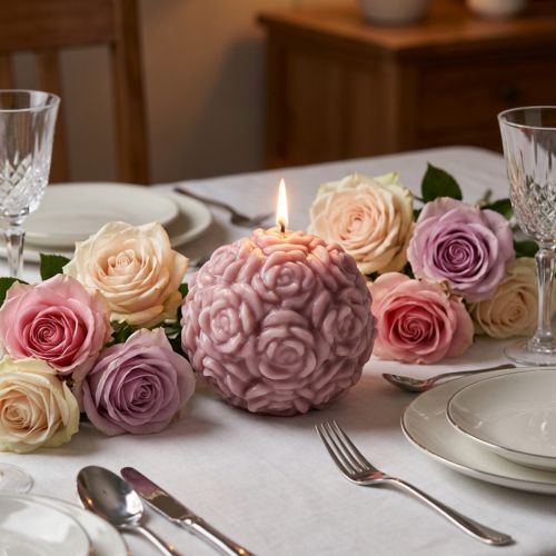 Candela a sfera con motivo a rosa come romantica decorazione da tavola | Floristik24.it