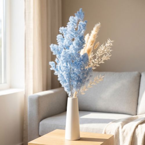 Asparagi decorativi con piume azzurre, fiori secchi di asparagi 55-70 cm | Floristik24.it