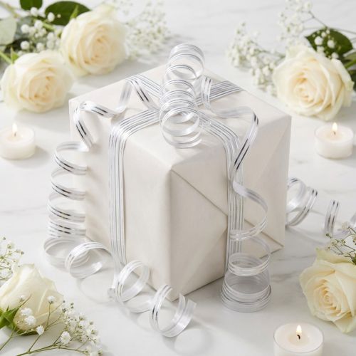 Nastro arricciacapelli nastro regalo bianco con strisce argento 5 mm 250 m | Floristik24.it