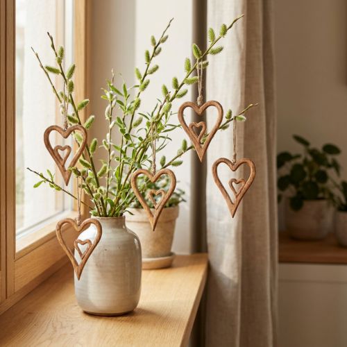 Cuore in legno cuori in legno naturale da appendere 8×11 cm 4 pz | Floristik24.it