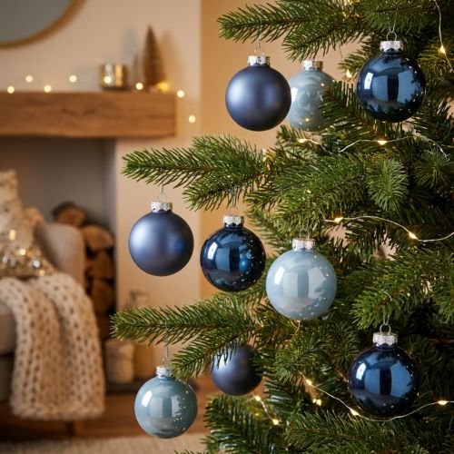 Prodotto Palline di Natale in vetro, set da 3 – azzurro, blu, blu metallizzato e opaco, con gancio, 6 cm, 24 pezzi