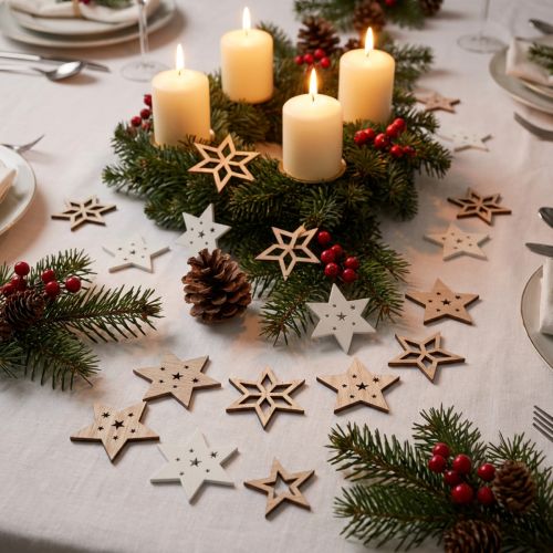Decorazione sparsa Stelle natalizie in legno bianco/naturale Ø4cm 72 pz | Floristik24.it