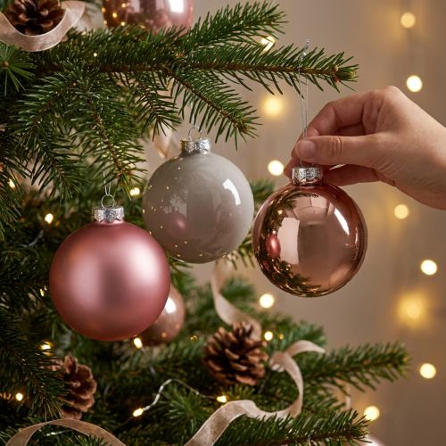 Palline di Natale in vetro rosa grigio Ø7,5cm 14 pezzi | Floristik24.it