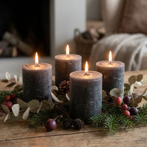 Candele a colonna in tinta unita, antracite, candele decorative, 70×80 mm, set da 4 | Floristik24.it