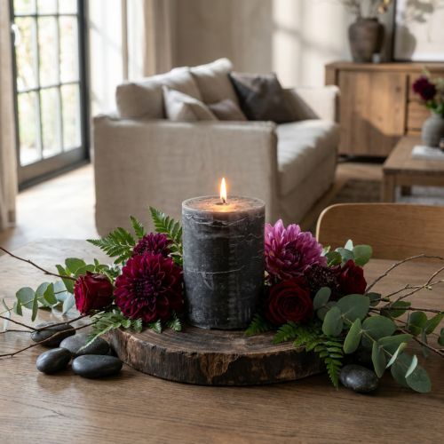 Candele in tinta unita Candele a colonna antracite 85×120mm 2pz | Floristik24.it